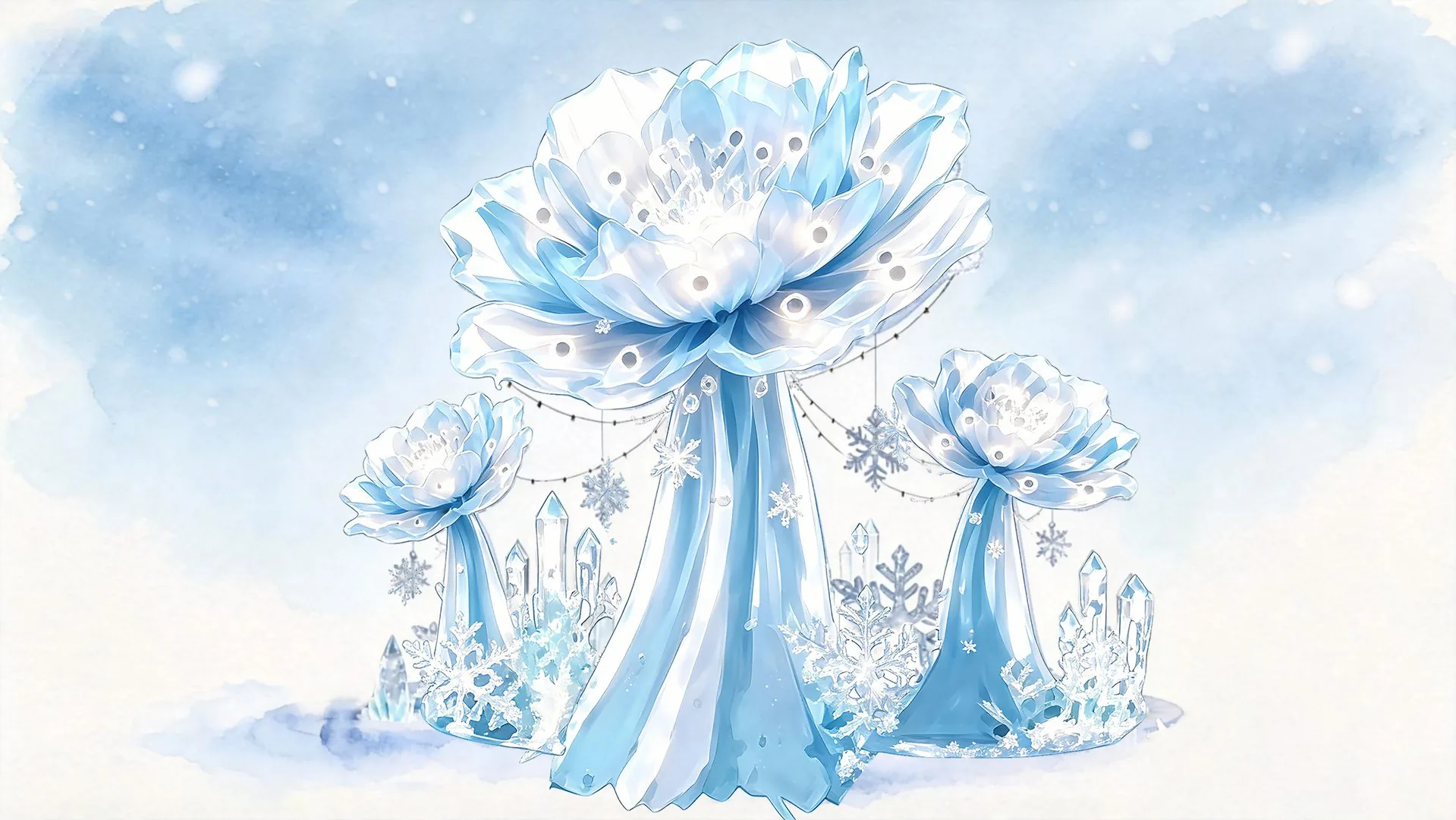 Crystal Ice Garden — towering illuminated ice blooms
