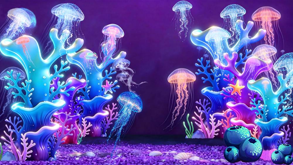 Glowing coral and jellyfish installation
