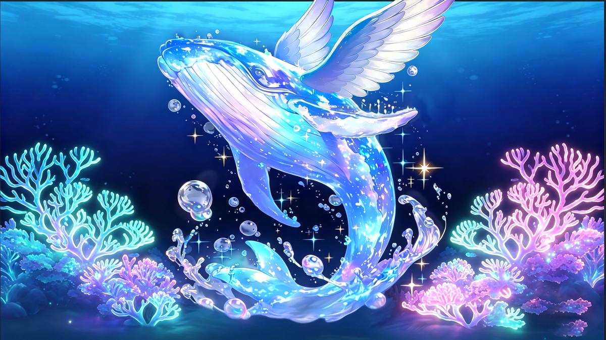 Winged whale light sculpture over the harbor